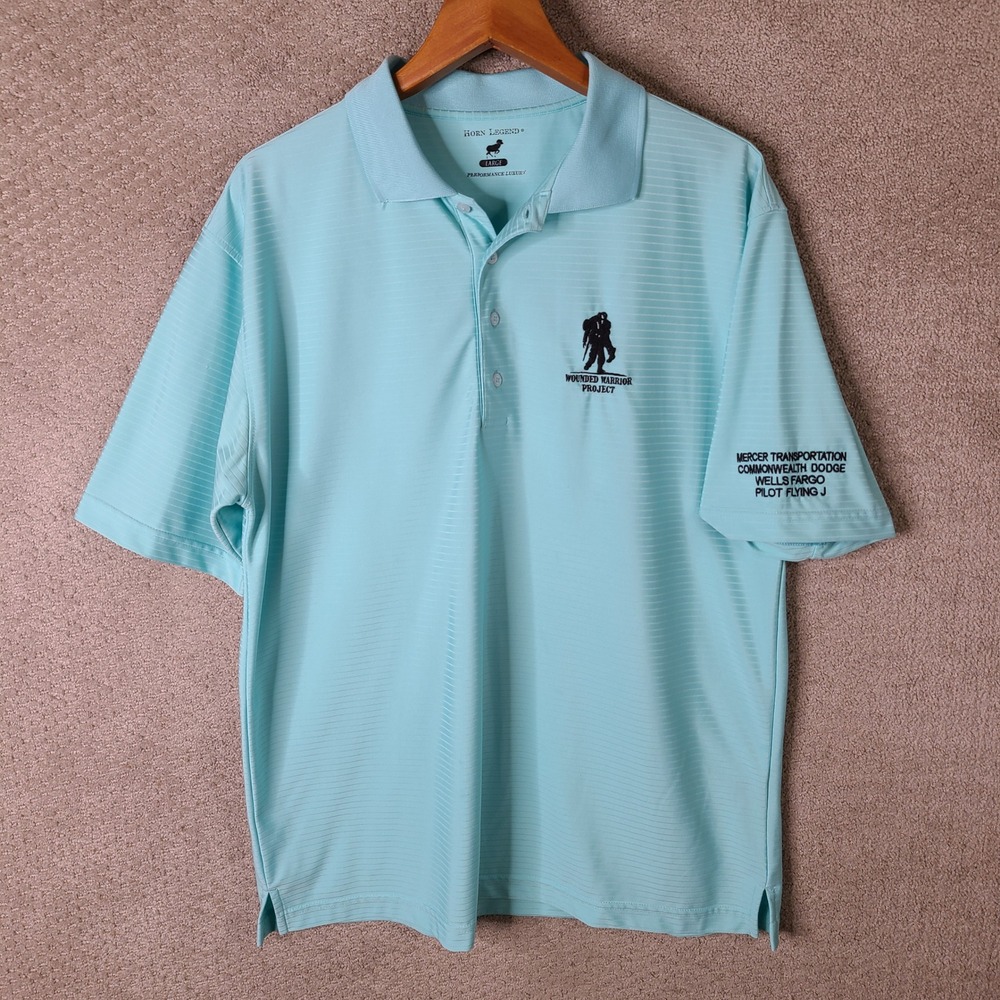 Horn Legend Shirt Men L Blue Striped Polo Wounded Warrior Project Polyester